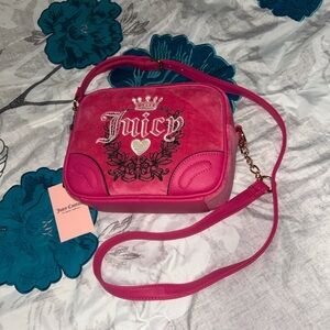 Juicy Couture Pink Glossy Crossbody Bag with Crown Emblem